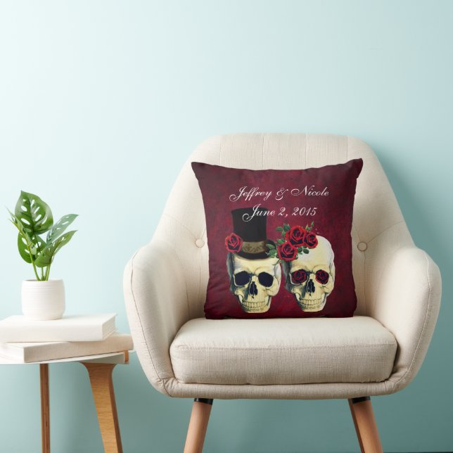 Skull Couple Bride and Groom Custom Wedding Cushion (Chair)