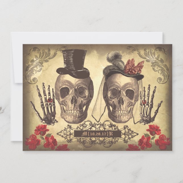 Skull Couple Day of The Dead rehearsal dinner Invitation (Front)