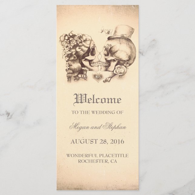 Skull Couple Deadly Pretty Wedding Programs (Front)