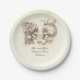 Skull Couple Gothic Wedding Paper Plate