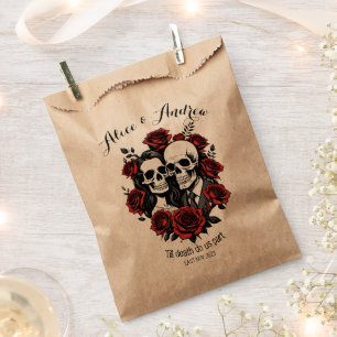 Skull couple gothic with roses custom name favour bag