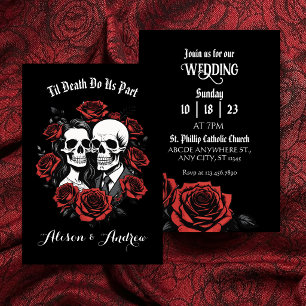 Skull couple gothic with roses wedding save the date