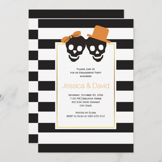 Skull couple Halloween wedding engagement party Invitation (Front/Back)