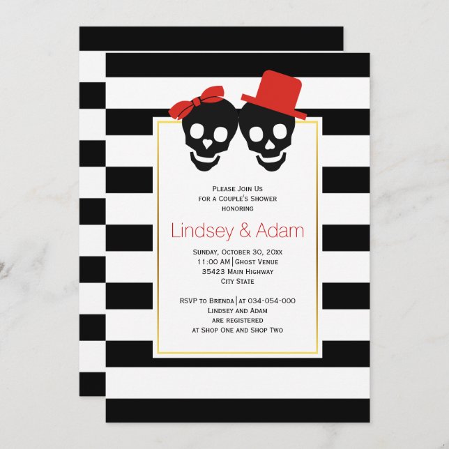 Skull couple red Halloween wedding couples shower Invitation (Front/Back)