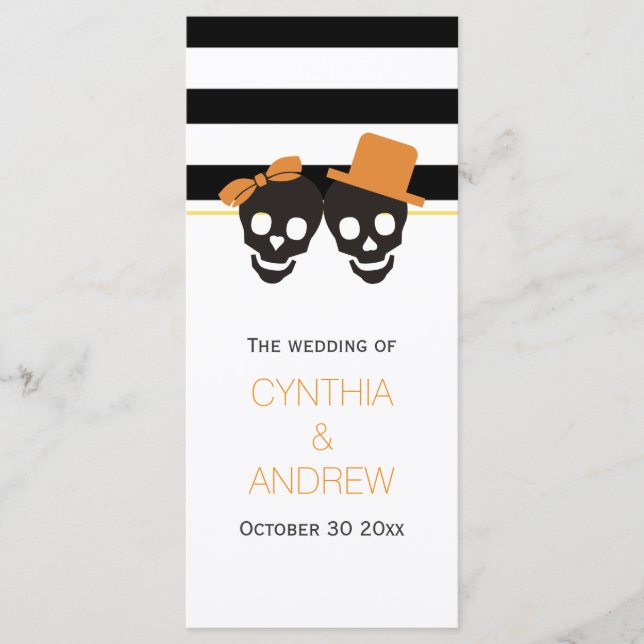 Skull couple, stripes Halloween wedding program (Front)