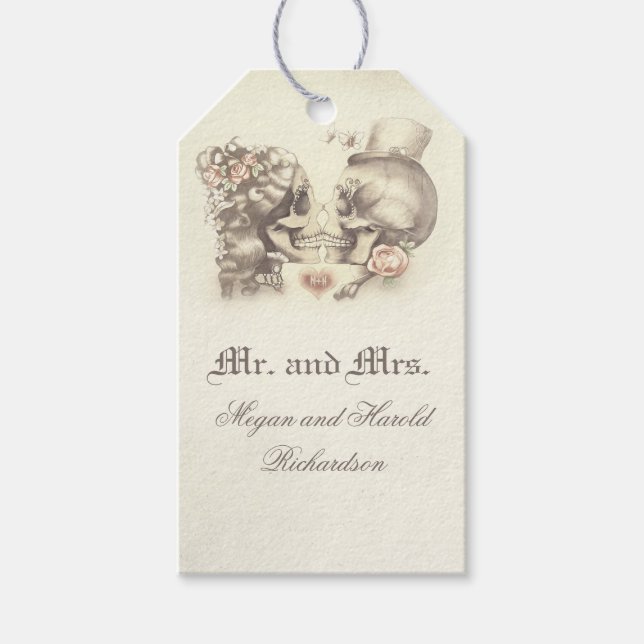 Skull Couple Vintage Wedding Gift Tags (Front)