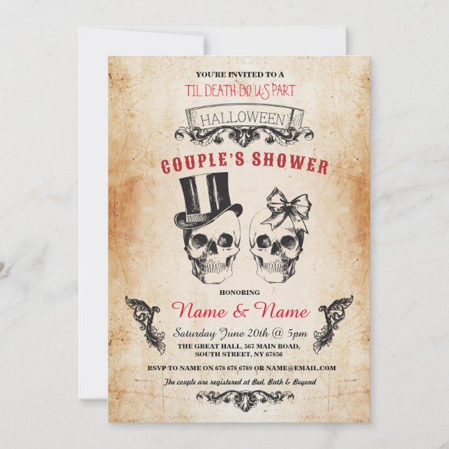 Skull Couples Shower Party Halloween Gothic Invite (Front)