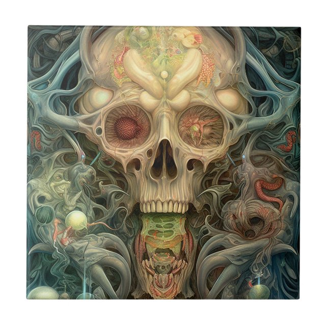 Skull Creepy Surreal Horror Art  Ceramic Tile (Front)