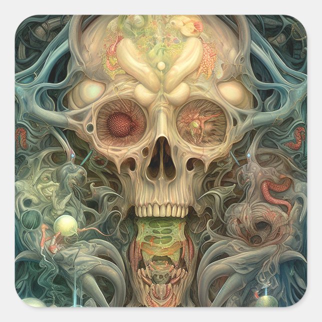 Skull Creepy Surreal Horror Art  Square Sticker (Front)