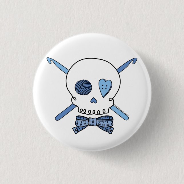 Skull & Crochet Hooks (Blue) 3 Cm Round Badge (Front)