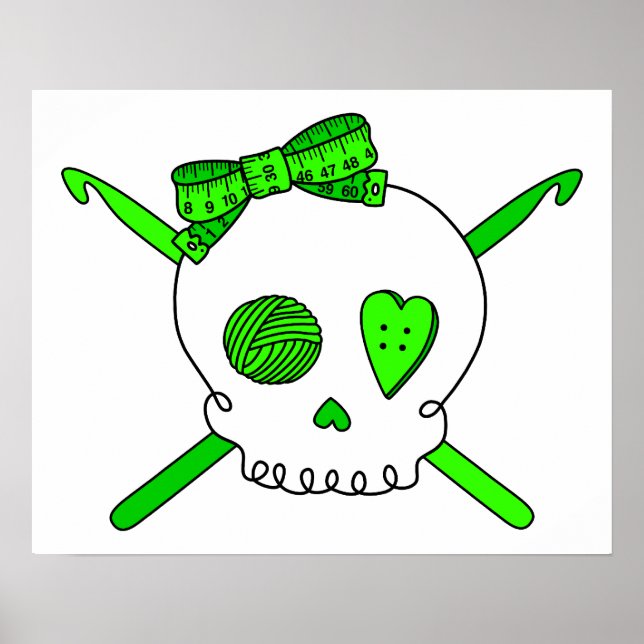Skull & Crochet Hooks (Lime Green) Poster (Front)