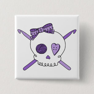 Skull & Crochet Hooks (Purple) 15 Cm Square Badge