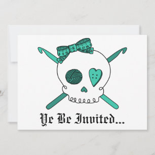 Skull & Crochet Hooks (Turquoise) Invitation