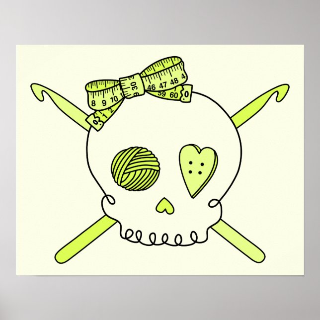 Skull & Crochet Hooks (Yellow Background) Poster (Front)
