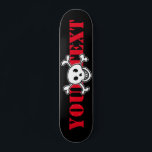 Skull & cross bones custom design skateboard deck<br><div class="desc">Skull and cross bones custom design skateboard deck. Cool wooden skate board design for boys and girls. Fun Birthday gift idea for kids. Personalise with custom name, funny quote or monogram letters. Awesome Birthday gift idea for children, son, grandson, nephew, cousin, daughter, sister, brother, friends etc. Black pirate flag design...</div>