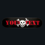 Skull & cross bones custom design skateboard deck<br><div class="desc">Skull and cross bones custom design skateboard deck. Cool wooden skate board design for boys and girls. Fun Birthday gift idea for kids. Personalise with custom name, funny quote or monogram letters. Awesome Birthday gift idea for children, son, grandson, nephew, cousin, daughter, sister, brother, friends etc. Black pirate flag design...</div>