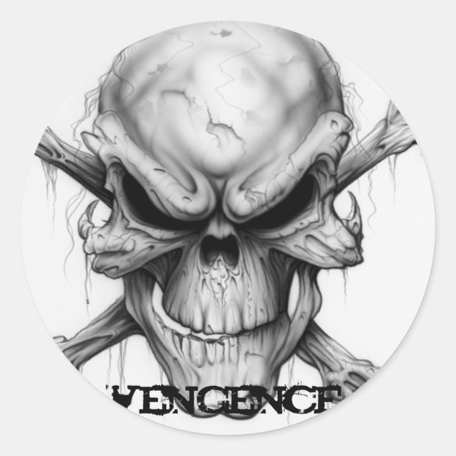skull-cross-bones-evil, vengence classic round sticker (Front)