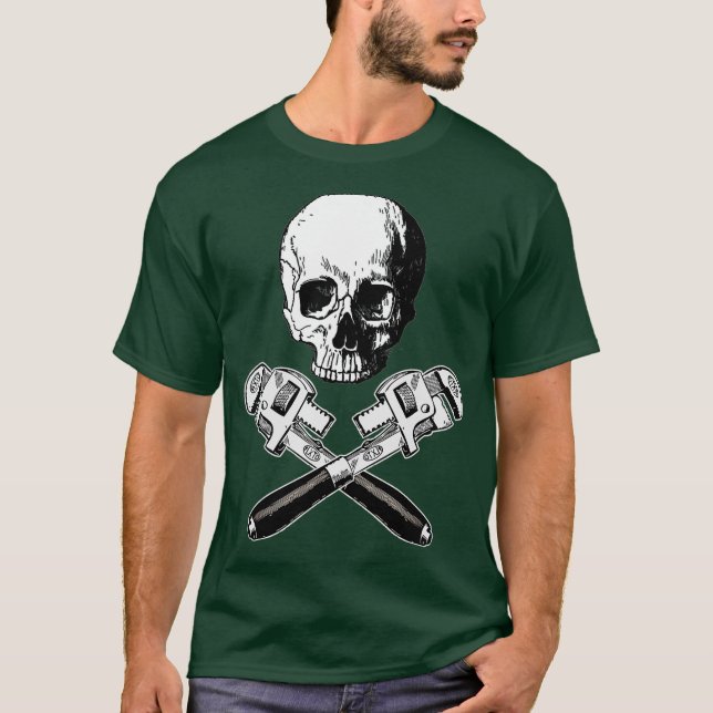 SKULL CROSS BONES PIPE WRENCHES PLUMBER T-Shirt (Front)