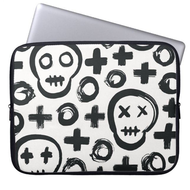 Skull Cross Circle: Seamless Decoration. Laptop Sleeve (Front)