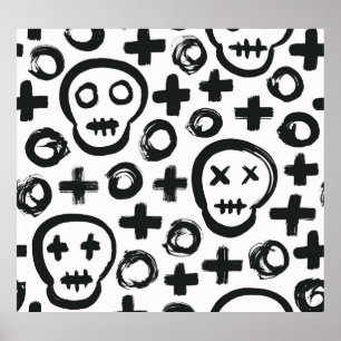 Skull Cross Circle: Seamless Decoration. Poster