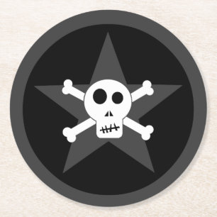 + Skull & Crossbone with Star + Round Paper Coaste Round Paper Coaster