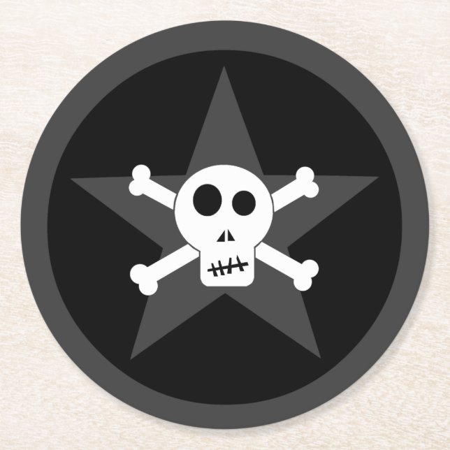 + Skull & Crossbone with Star + Round Paper Coaste Round Paper Coaster (Front)
