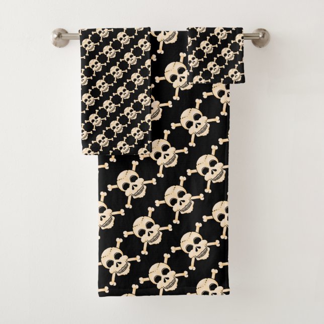 Skull & Crossbones Bathroom Towel Set (Insitu)