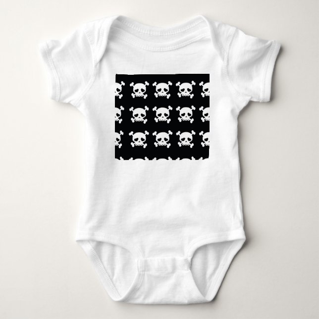 Skull Crossbones: Black-White Pattern. Baby Bodysuit (Front)