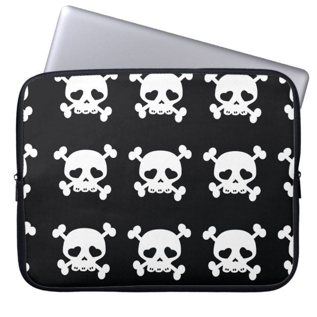 Skull Crossbones: Black-White Pattern. Laptop Sleeve (Front)