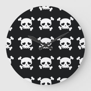 Skull Crossbones: Black-White Pattern. Large Clock