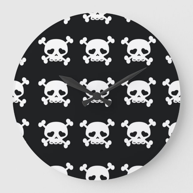 Skull Crossbones: Black-White Pattern. Large Clock (Front)