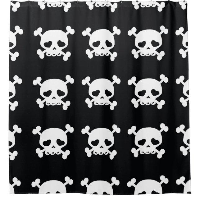 Skull Crossbones: Black-White Pattern. Shower Curtain (Front)