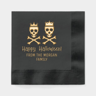 Skull & Crossbones Crowned Couple Happy Halloween Foil Napkins
