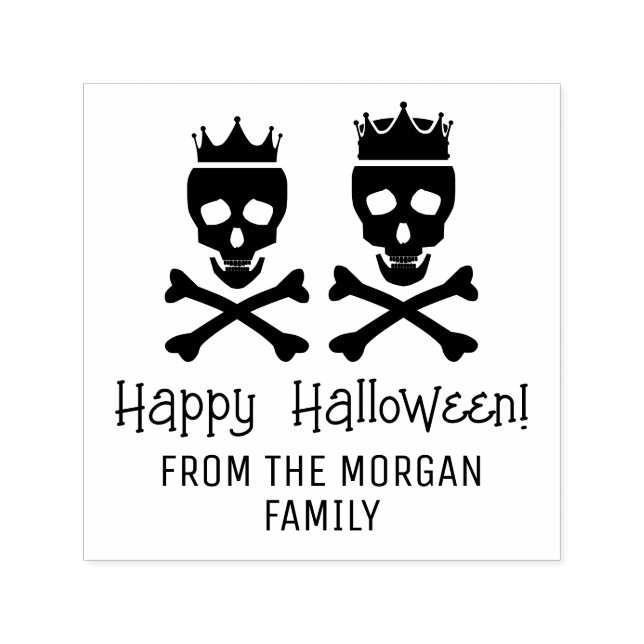 Skull & Crossbones Crowned Couple Happy Halloween Self-inking Stamp (Design)