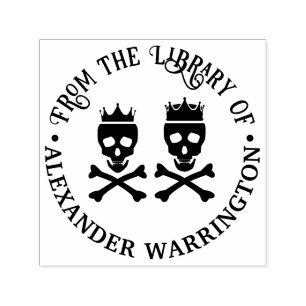 Skull & Crossbones Crowned Couple Library Book Self-inking Stamp