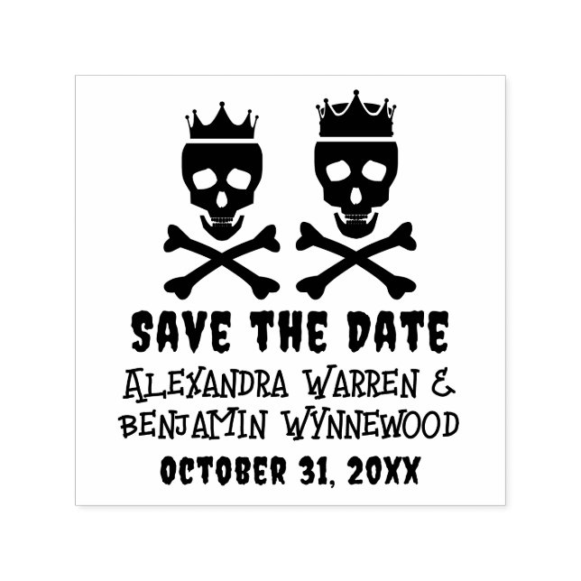Skull & Crossbones Crowned Couple Save the Date Self-inking Stamp (Design)