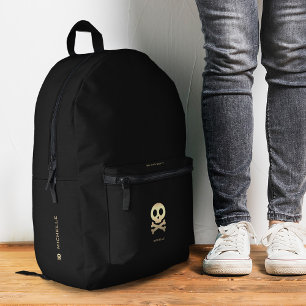 Skull Crossbones Elegant Black Gold Printed Backpack