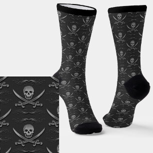 Skull & Crossbones Grey Metallic Look              Socks
