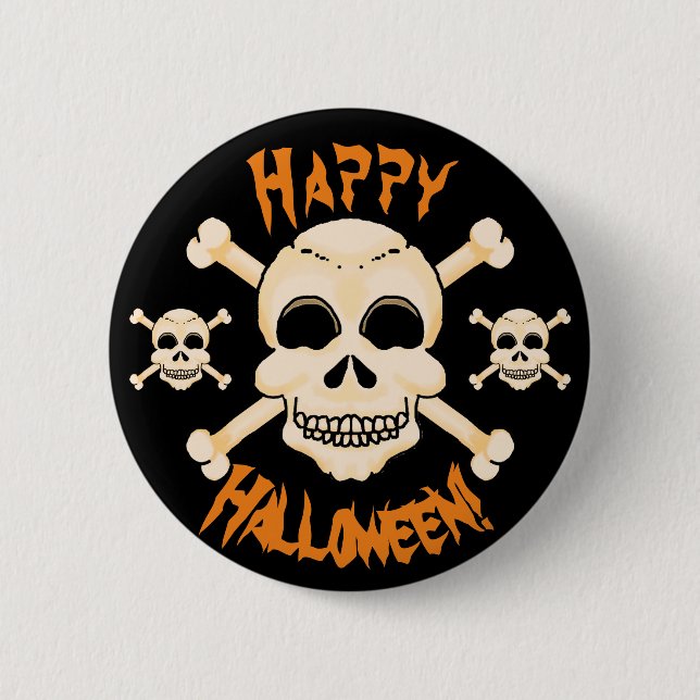 Skull & Crossbones Halloween Button (Front)