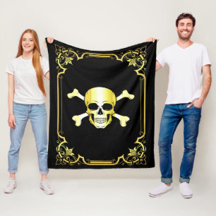 Skull Crossbones/Jolly Roger/Pirate/gold/black Fle Fleece Blanket