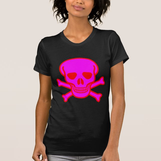 SKULL CROSSBONES PINK RED T-Shirt (Front)