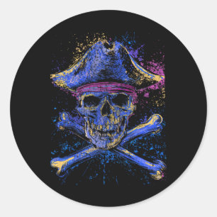 Skull Crossbones Skeleton Jolly Roger Flag Hallowe Classic Round Sticker