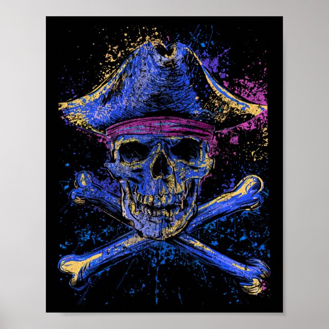 Skull Crossbones Skeleton Jolly Roger Flag Hallowe Poster (Front)