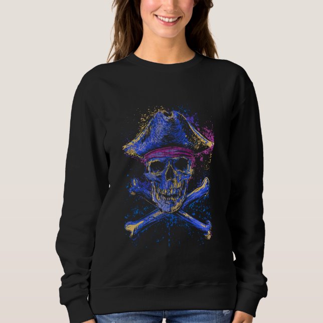 Skull Crossbones Skeleton Jolly Roger Flag Hallowe Sweatshirt (Front)