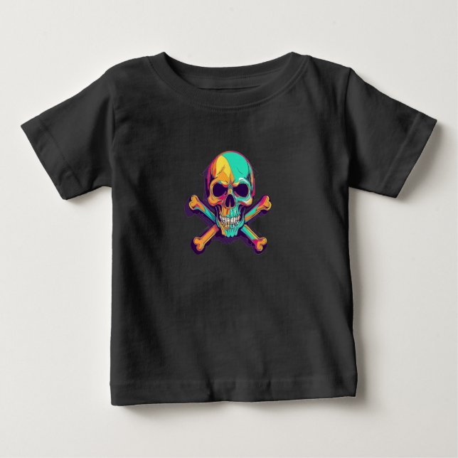 Skull & Crossbones -Toddler's Rainbow Buccaneer Baby T-Shirt (Front)