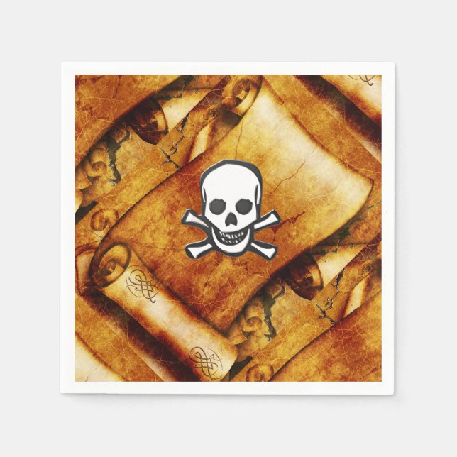Skull crossbones treasure map scroll pirates napkin (Front)