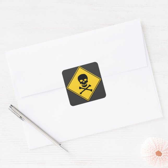 Skull & Crossbones Warning Halloween Square Sticker (Envelope)
