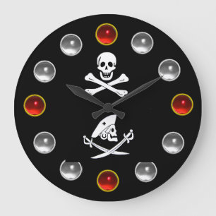 SKULL CROSSED BONES AND SWORDS PIRATE FLAGS LARGE CLOCK