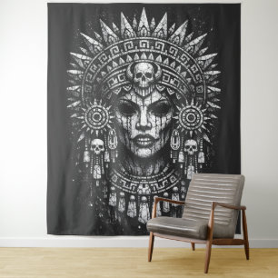Skull‑Crowned Priestess — by BurnsInHell Tapestry