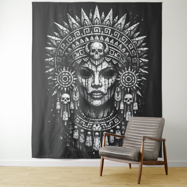Skull‑Crowned Priestess — by BurnsInHell Tapestry (In Situ)